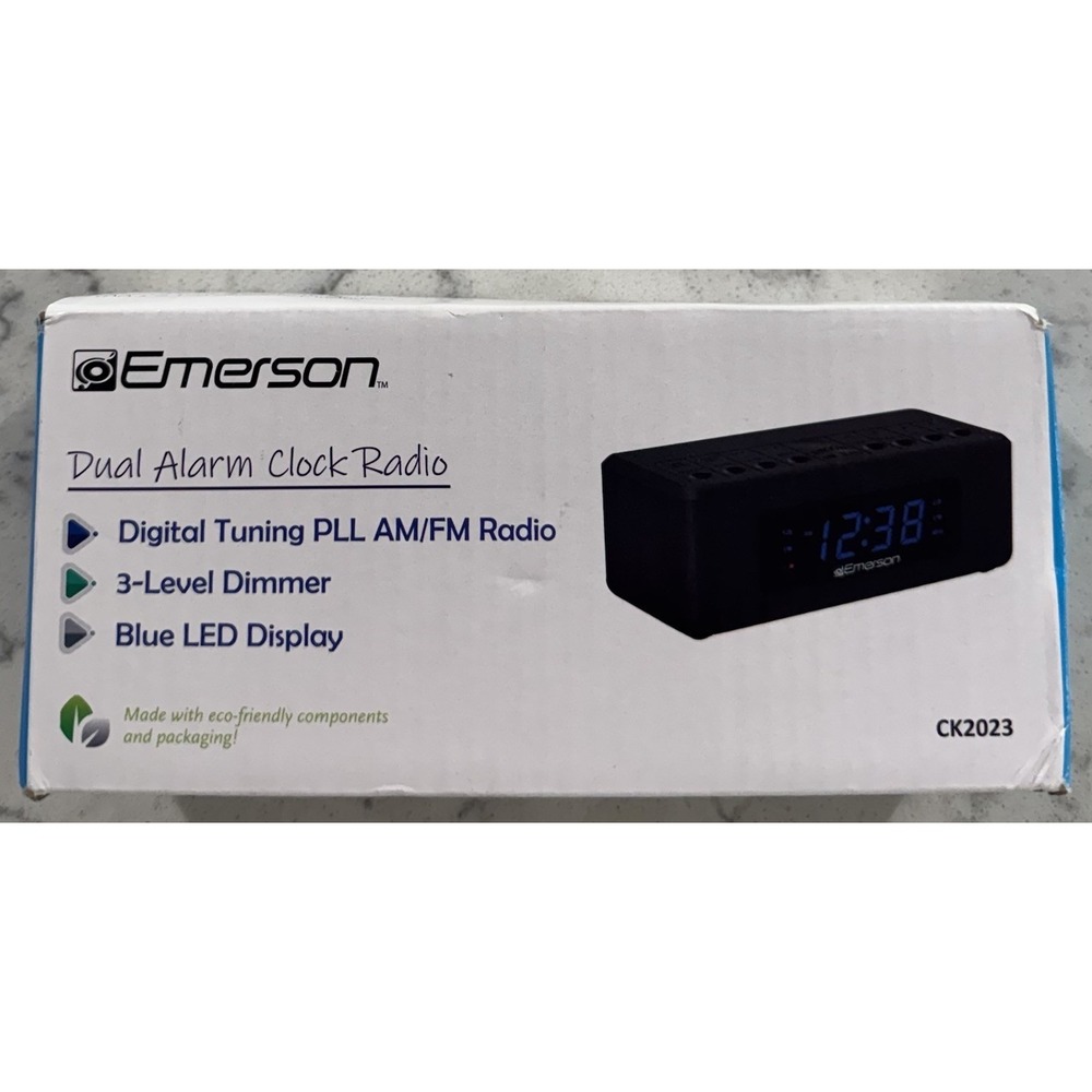 Emerson CK2023 Dual Alarm Clock Radio Black Digital AM/FM Tuning LED Display